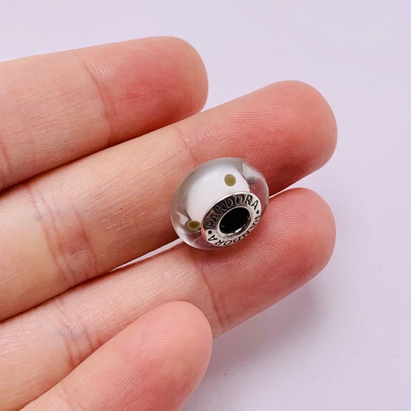 EUC Pandora 790602 Sterling Silver Gray on White Murano Glass Polka Dot Bead - Picture 5 of 10